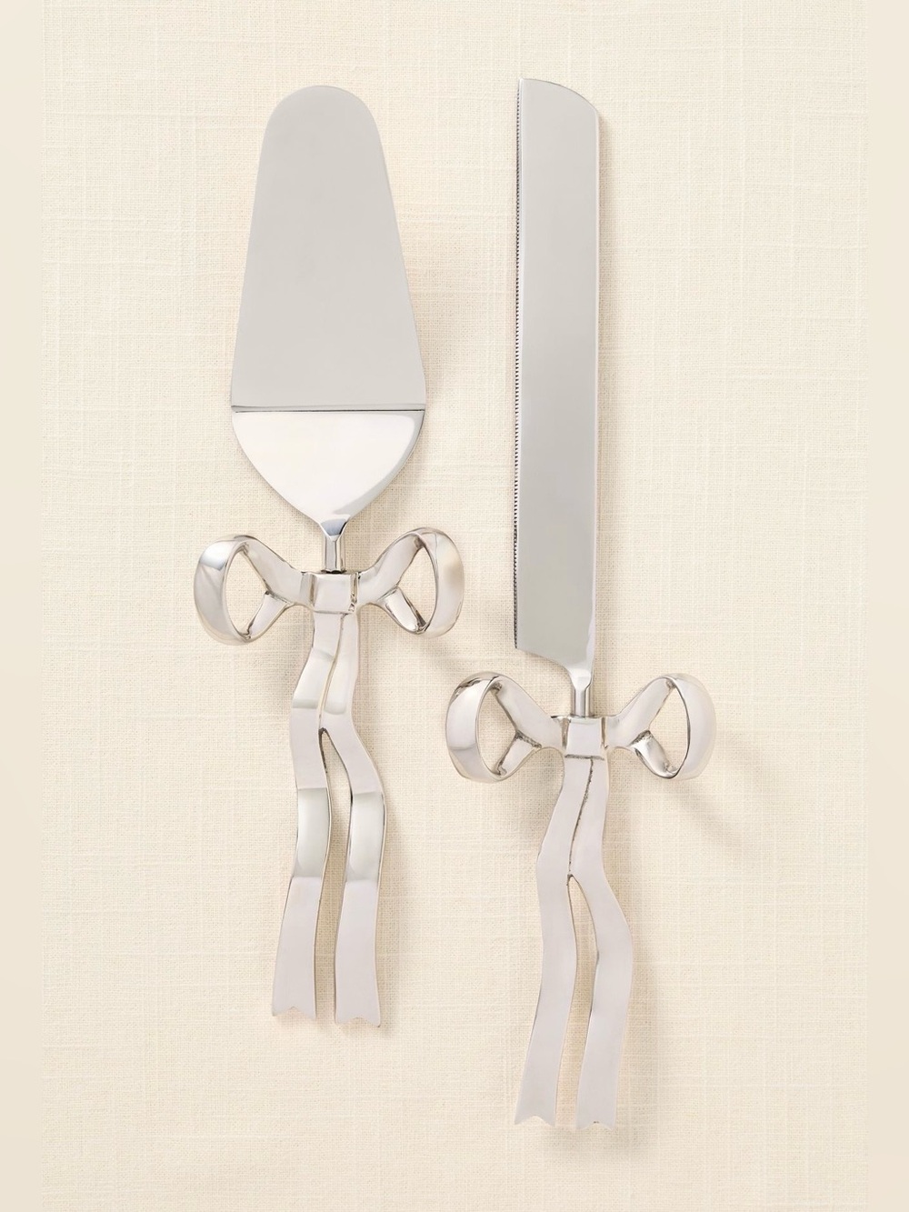 Anthropologie Benedita Stainless Steel Bow Cake Serve Set, Silver